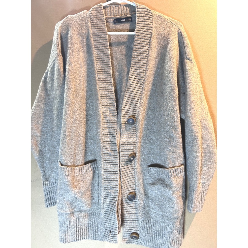 Mango MNG Cardigan Sweater Womens Small Gray Excellent Oversized Button Front